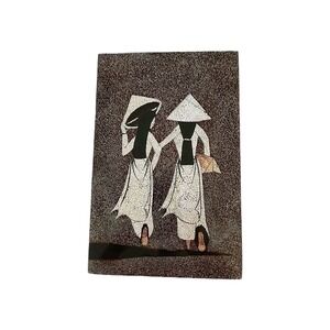 Vietnamese Women Crushed Eggshell Black Lacquer‎ Artwork Wall Hanging 12" X 8"